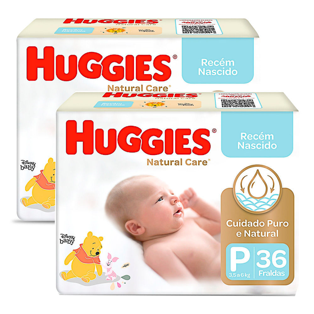 Kit 2 Fralda Huggies Natural Care Tamanho P 36 Fraldas Descartáveis em Oferta na Shopee
