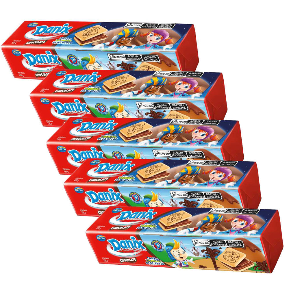 Kit 5 Biscoito Recheado Danix Sabor Chocolate 130g