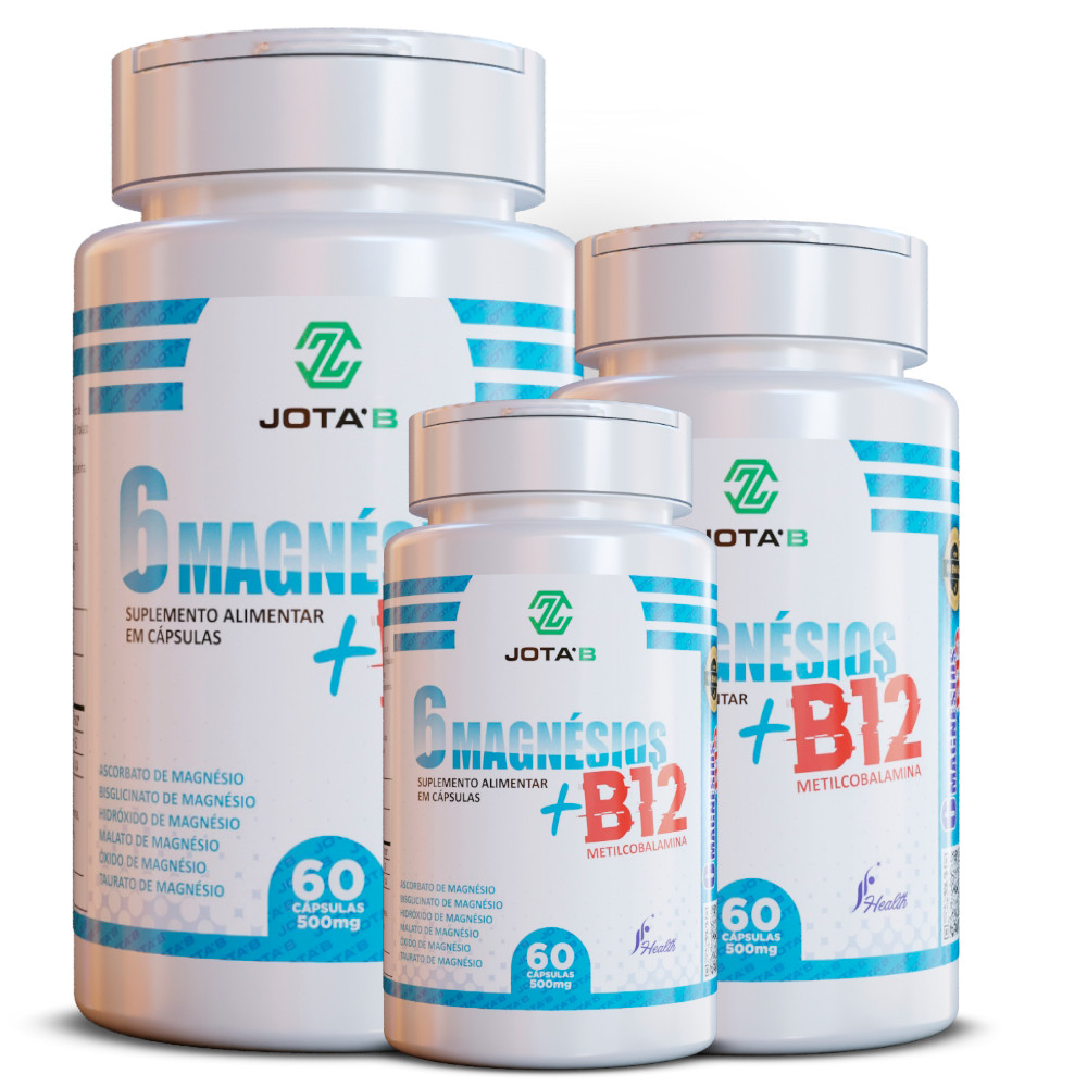 Kit 3 Potes - 6 Magnésio + Vitamina B12 Metilcobalamina (forma ativa) 180 Cápsulas no Total - Laudo de Pureza