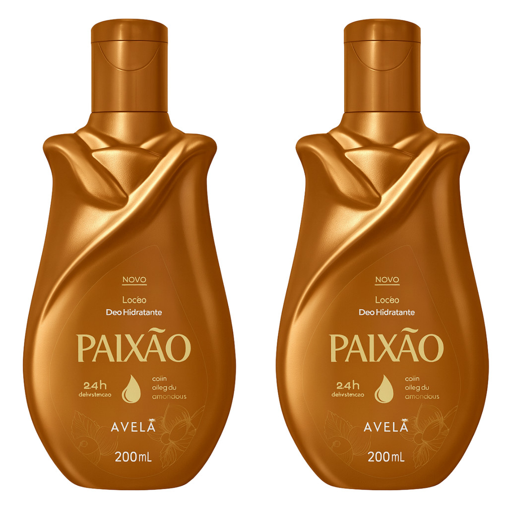 Kit 2x Loçao Paixão Hidratante Avelã 200ml Fragrância Marcante e Toque Aveludado