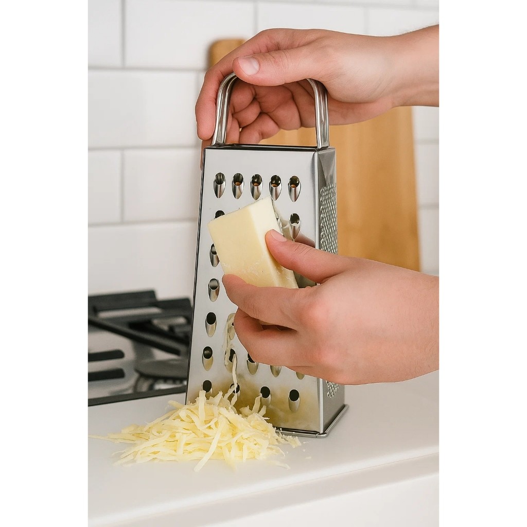 Ralador Quatro Faces Aco Inox 18cm Cozinha Corte Preciso Ralar Fatiar Legumes Queijo Utensilio