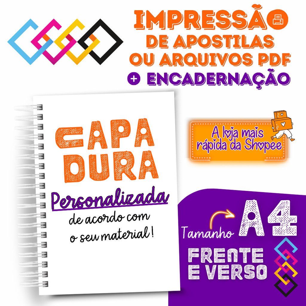 Encadernação Capa Dura A4 Impressão de Apostilas e Arquivos Personalizado