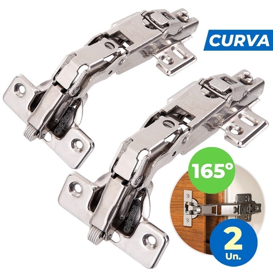 Kit 2 Dobradiça 165 Graus Curva 35mm De Canto 4 Furos Pressão Armário Móveis