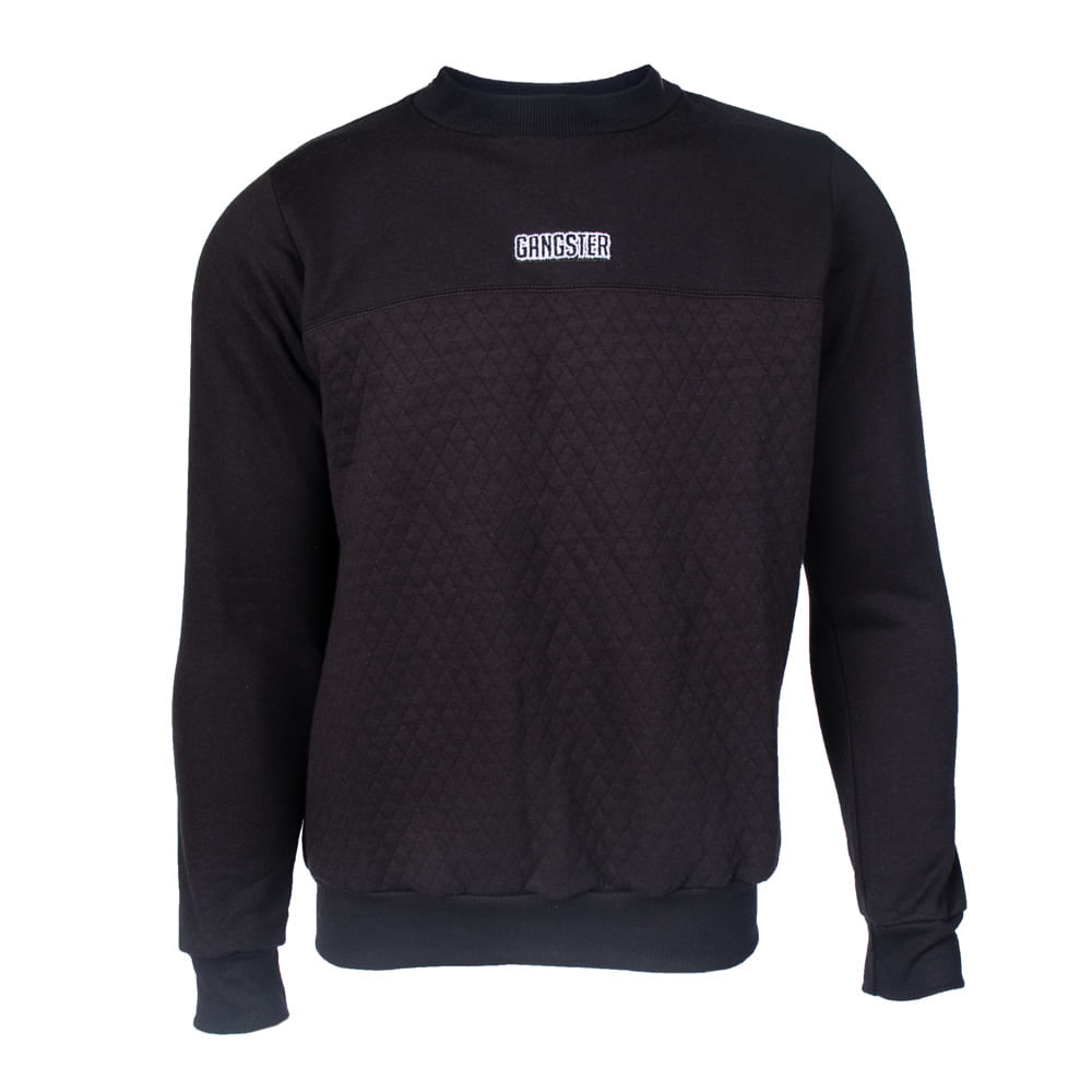 Moletom Masculino Gangster Estampado Gola Careca Preto em Oferta na Shopee