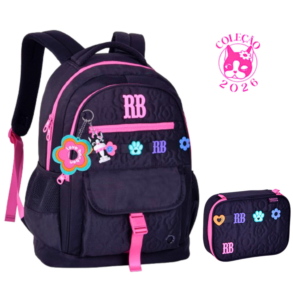Kit Mochila de Costas Com Estojo Rebecca Bonbon Flower-Clio Style Cor:Preto em Oferta na Shopee