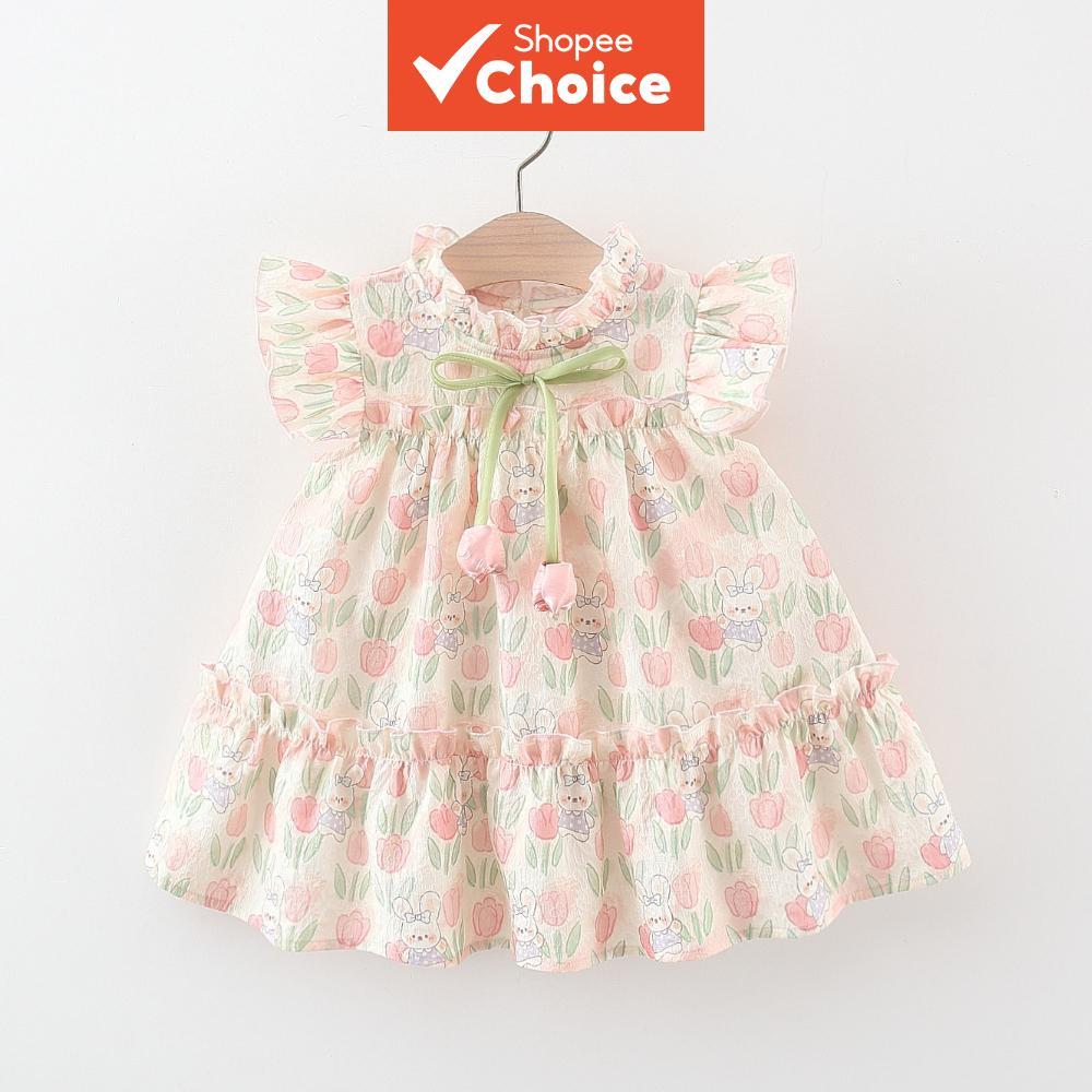Vestido De Algodão Para Bebê Menina , Princesa Com Estampa De Coelho Floral E Laço De Tulipa em Oferta na Shopee