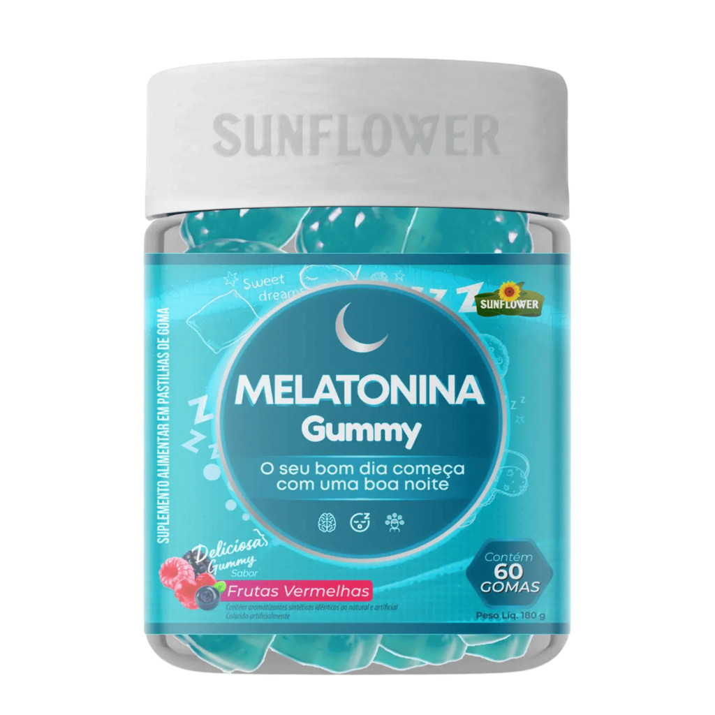 Melatonina Gummy Sunflower Sabor Frutas Vermelhas Suplemento Alimentar Contendo 60 Gomas em Oferta na Shopee