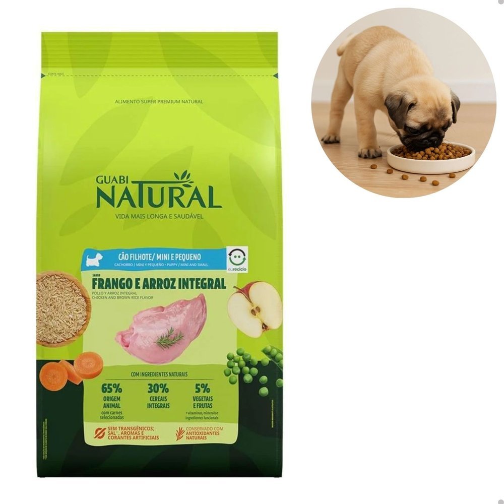 Ração Guabi Natural Frango e Arroz Integral para Cães Filhotes Raças Mini e Pequena 20kg