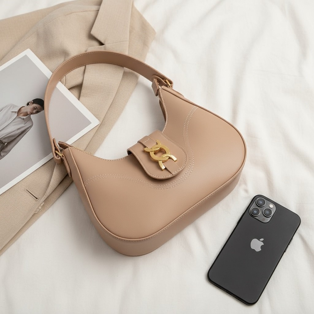 Bolsa Feminina Nude Bege Baguete de Ombro Espaçosa Casual em Oferta na Shopee