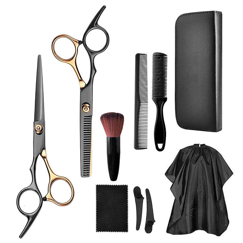 Kit Barbeiro Tesoura Profissional p/Cortar Cabelo Pente 