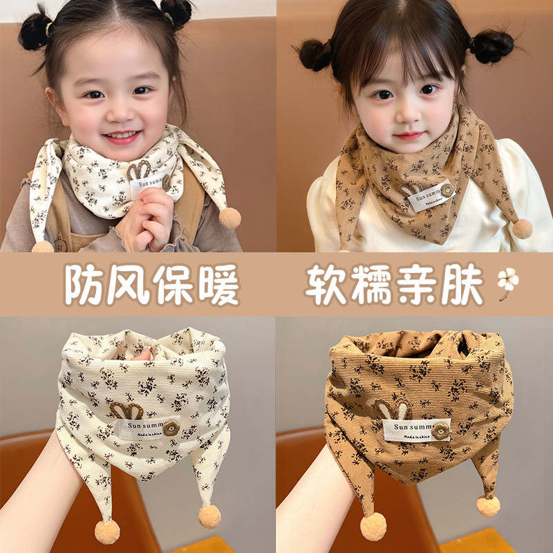 Floral coelho triângulo cachecol das crianças outono inverno ao ar livre quente à prova de vento menina bebê cachecol me