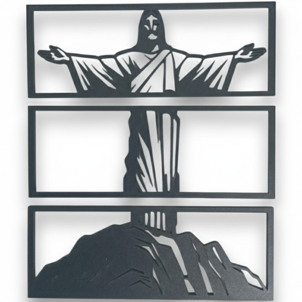 Quadro Cristo Redentor Em MDF 6mm Preto a pronta entrega