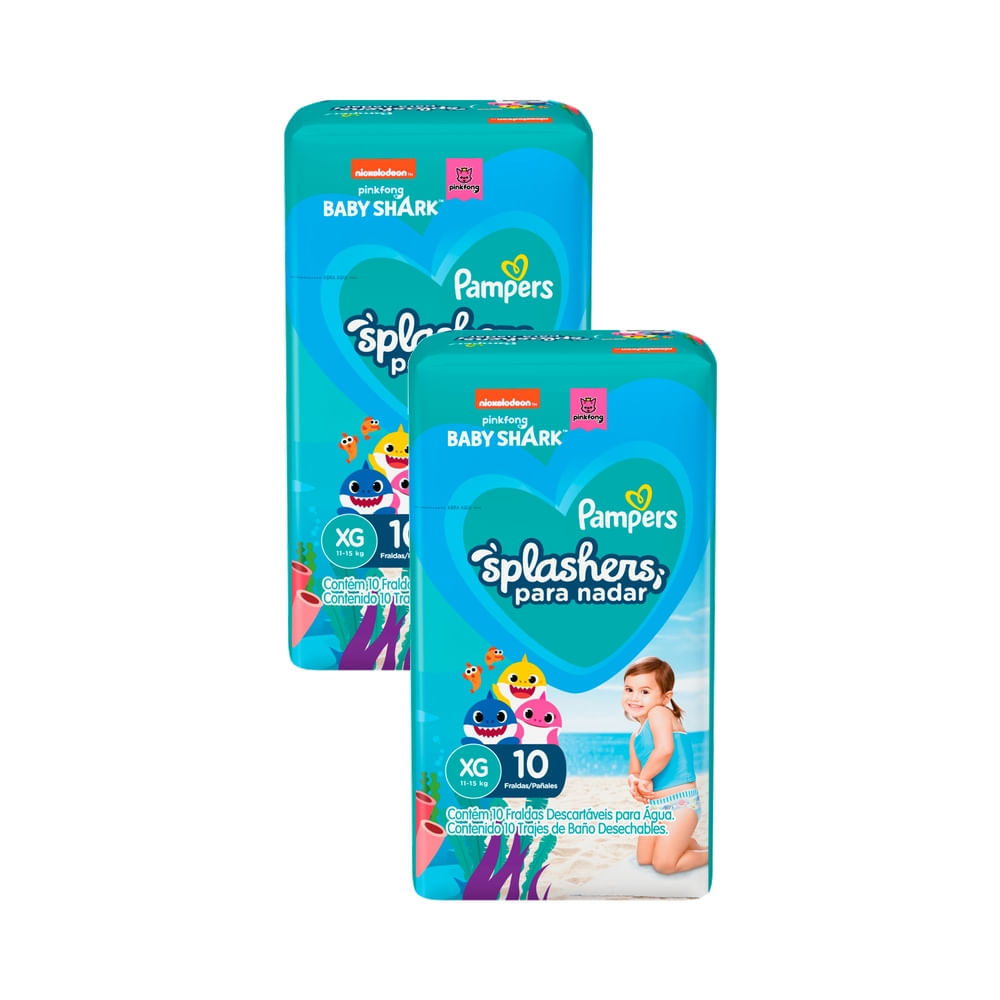 Kit 2 Fralda Pampers Splashers para Nadar Baby Shark XG com 10 Unidades Descartáveis em Oferta na Shopee