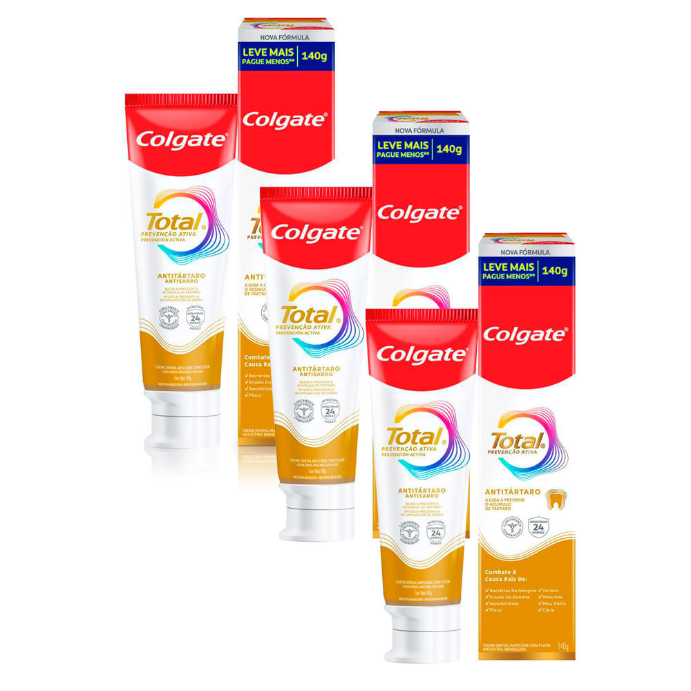 Kit 3 Creme Dental Colgate Total Prevenção Ativa Anti Tártaro 140g em Oferta na Shopee
