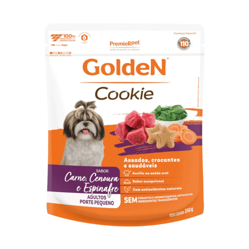 Biscoito Golden Cookie Cães Adultos Porte Pequeno Sabor Carne, Cenoura e Espinafre 350g