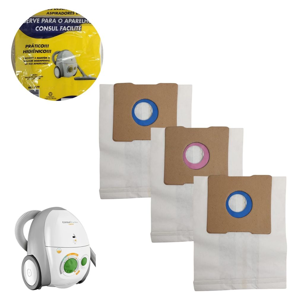 Kit com 3 Filtros Descartáveis para Aspirador Consul Facilite – Papel Cru Resistente