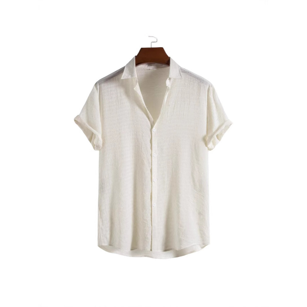 Camisa de algodão humano masculina moda na moda camisa de cor sólida verificação escura manga curta camisa masculina2025