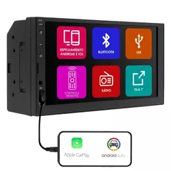 Central Multimídia 7 Pol Android Auto Carplay Fio H-Tech HT-3625CA 2 Din Bluetooth Usb Fm Tela Full Hd