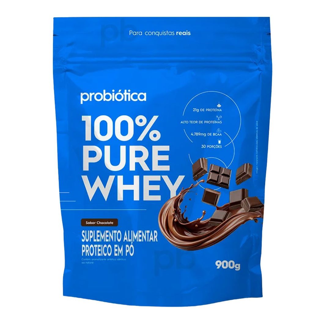 Whey Protein Concentrado 100% Pure Chocolate 24g De Proteína 900g Probiótica