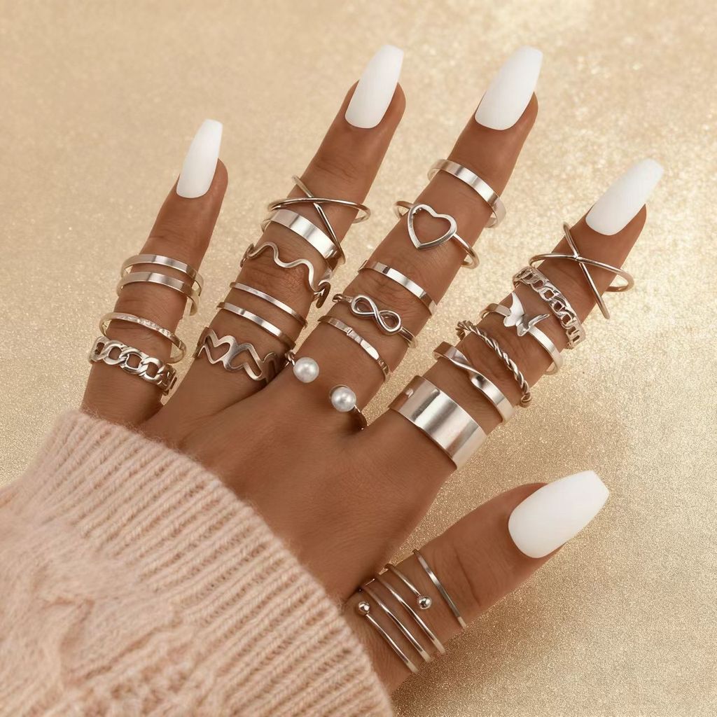 22 Pçs Vintage Prata Anel Conjunto Para Mulheres Jóias Femininas Conjunto De Anel De Dedo ...