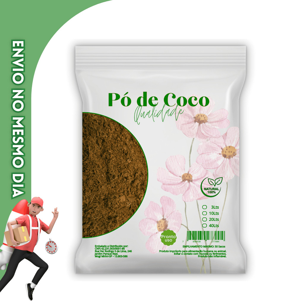 Pó de Coco Lavado 20Lts Plantio Planta Flor Germinação Horta Adubo Organico Orquidea Jardim Natural Desempenho