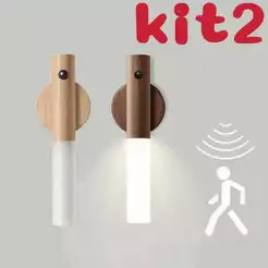 Kit 2 Luminárias LED Recarregáveis Sensor de Movimento Sem Fio Arandela de Madeira Minimalista