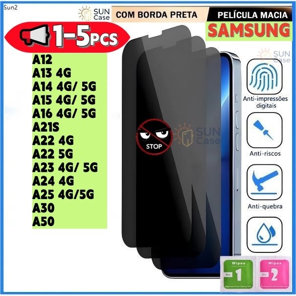 【1-5Pcs】Película Para Samsung Galaxy A15 A14 A16 A21S A24 A13 A25 A12 A23 A22 A50 A30 4G 5G Macia Protetor Privacidade
