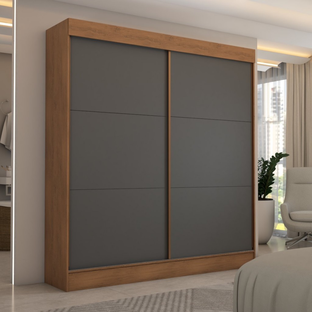 Guarda-Roupa Casal Portugal 2 Portas de Correr 3 Gavetas Flex Cinamomo/Chumbo - Panorama Móveis em Oferta na Shopee