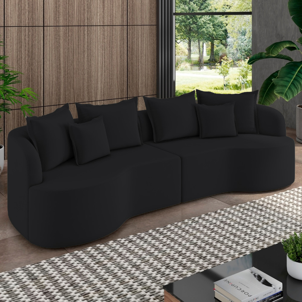 Sofá 3 Lugares Orgânico Sala De Estar Living 250cm Ekos K01 Veludo Preto - Lyam Decor
