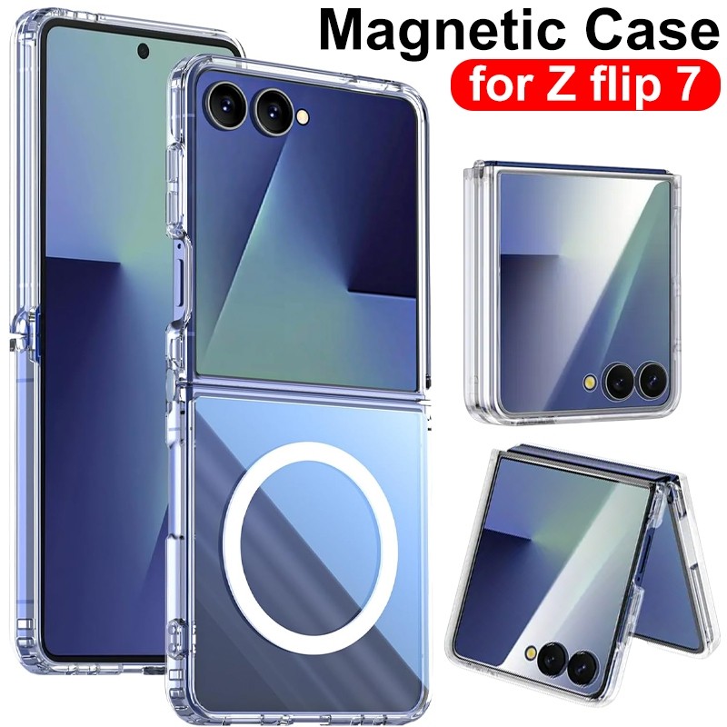 Capinha Capa Para Z Flip 7 Transparente Case Mangética Anel Magsafe Case Prote Pelicu Came Sam Flip