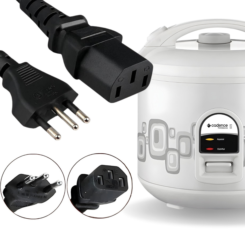 Tomada Para Panela Elétrica Cadense 3 Pinos 10A Cabo de Força 1,5m Compatível Panela Cadense  PAN208 em Oferta na Shopee