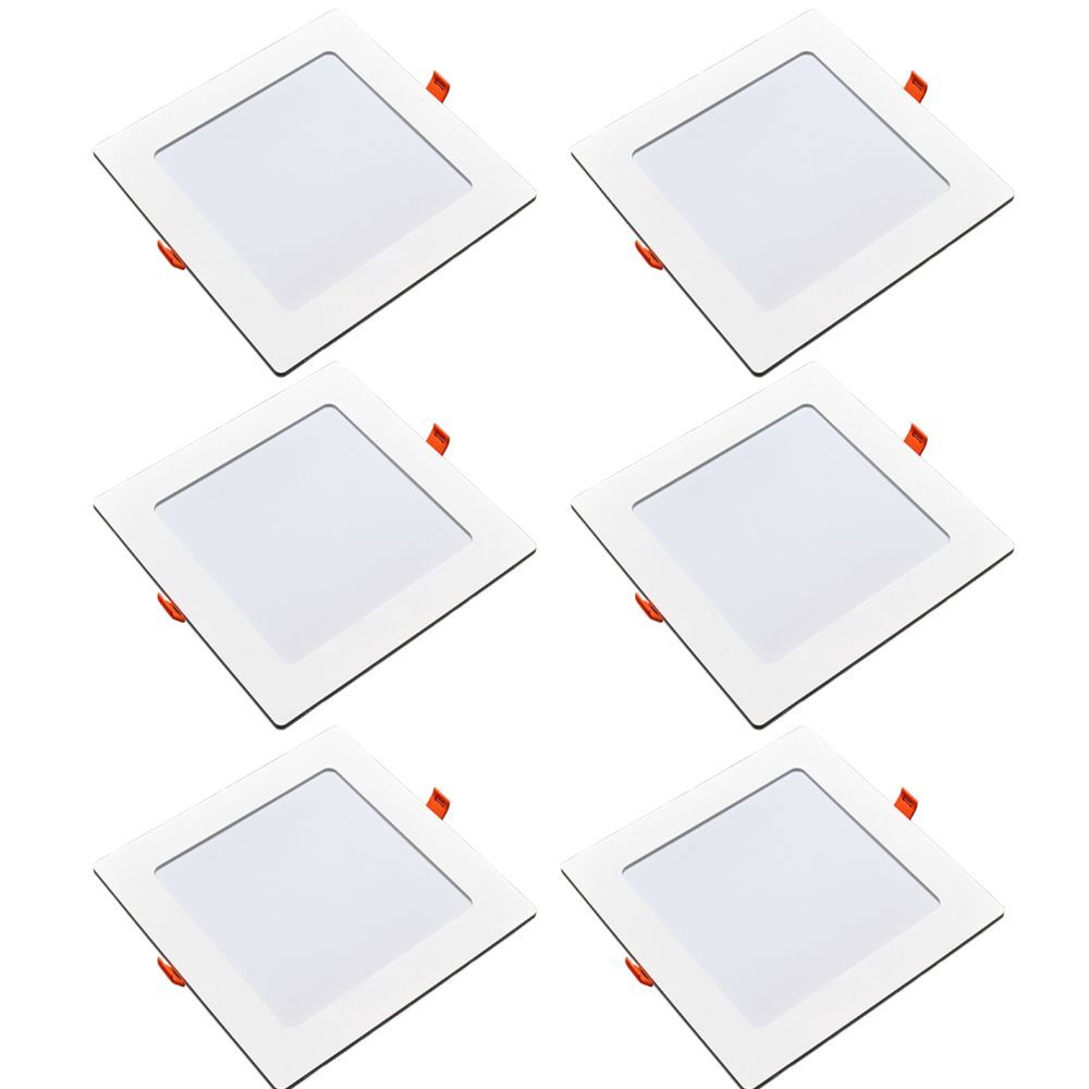 Kit 6 Painéis Plafon Quadrado Embutir 12W Luz Branca 6500K Luminária de Gesso Forro 127v 220v Avant