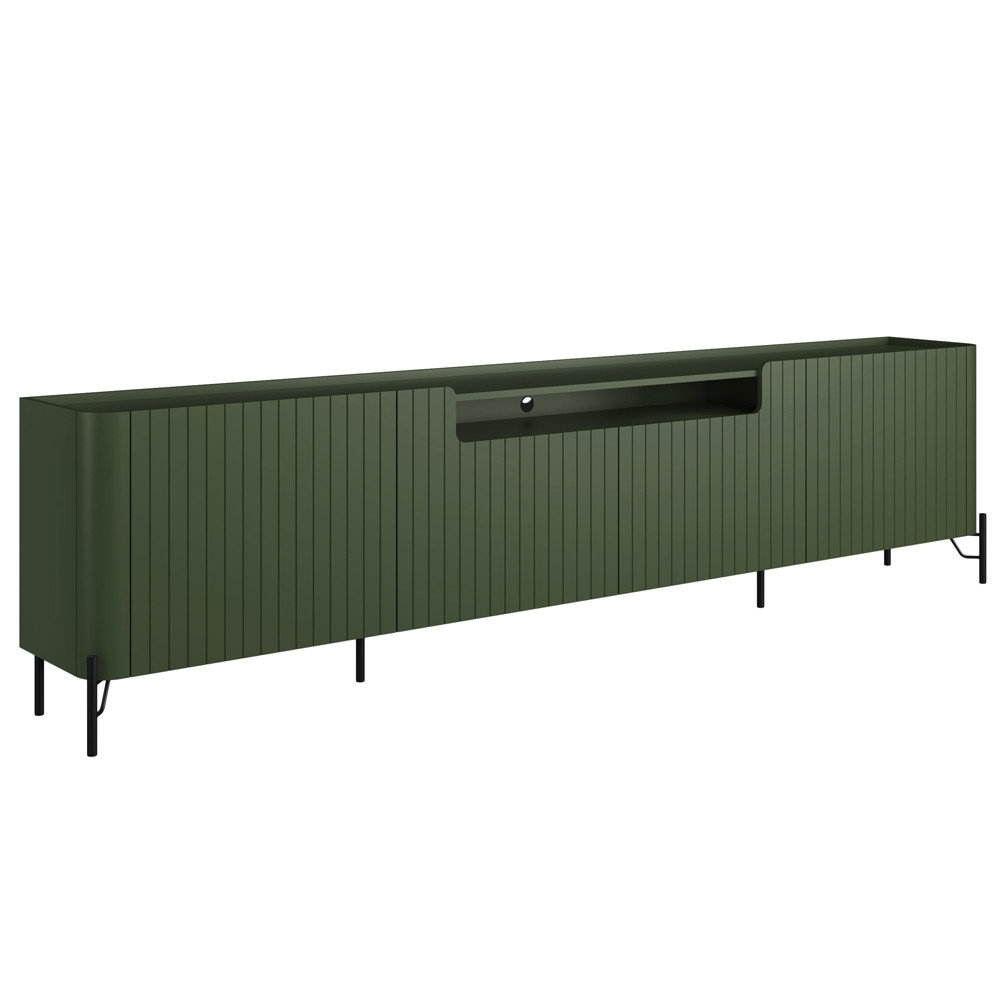 Rack Para Sala de Estar TV 85 Pol 4 Portas Brise Pés Industrial Preto Alef I03 Musgo - Lyam Decor