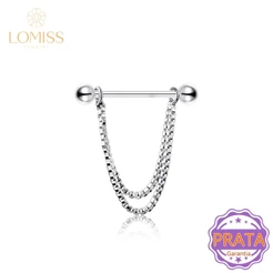 Piercing Mamilo Argola Mini Barbell Prata 925 Com Corrente Feminino Zircônias Cravejado Body Piercing Íntimo
