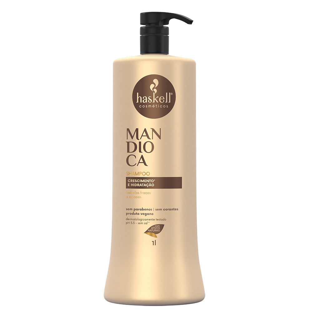 Shampoo Mandioca 1 Litro Haskell | Limpeza suave e brilho intenso para cabelos fracos e opacos em Oferta na Shopee