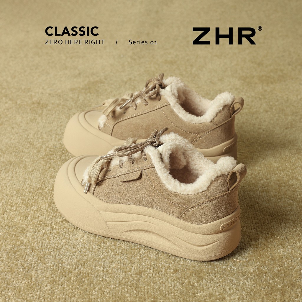 ZHR aumento interno mais sapatos femininos de veludo 2025 novo estilo inverno sola grossa All-Match sapatos brancos casu