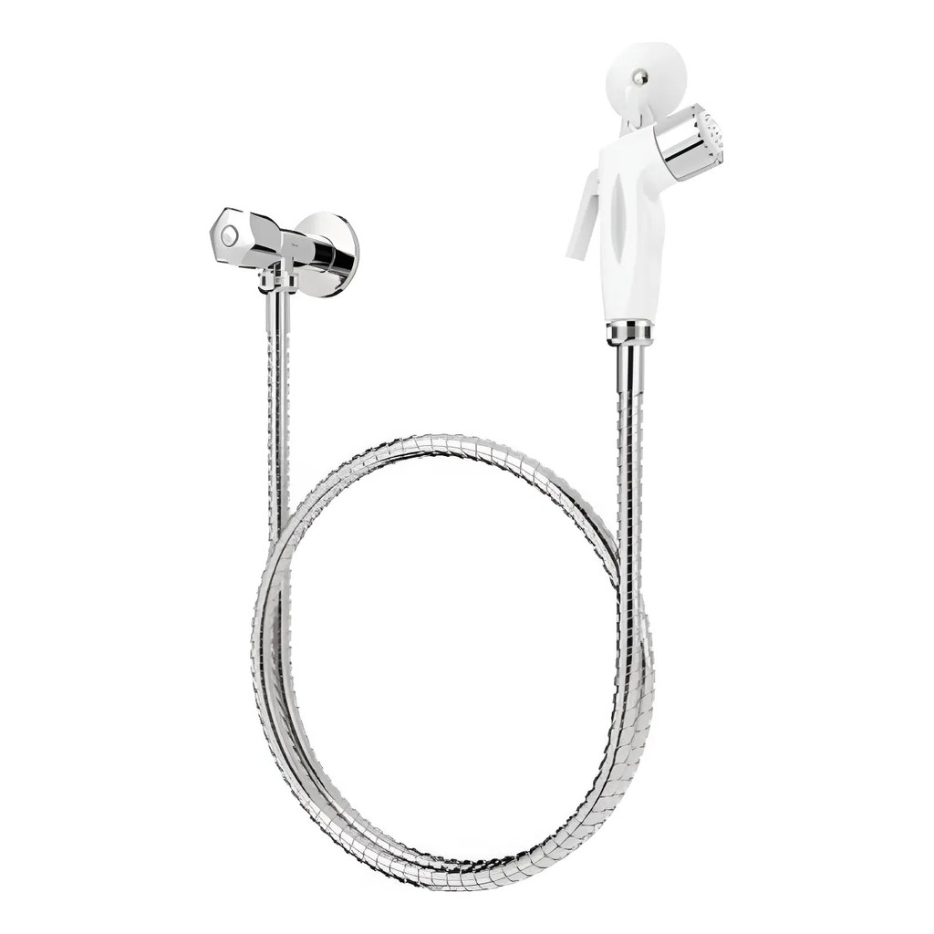 Kit Ducha Higiênica Flexível Registro Cromado/Branco 1,2m Original Blukit