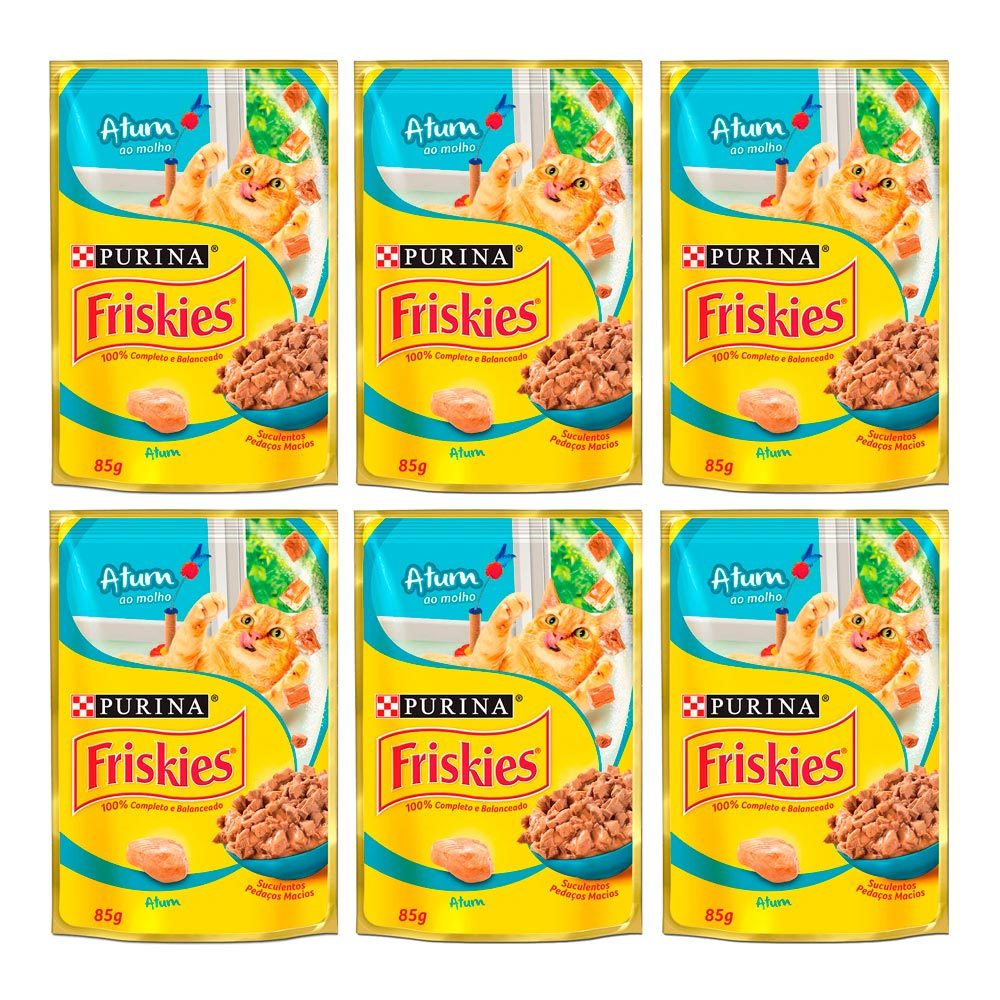 Kit 6 Ração Úmida para Gatos Friskies Adultos Sabor Atum ao Molho em Sachê 85g