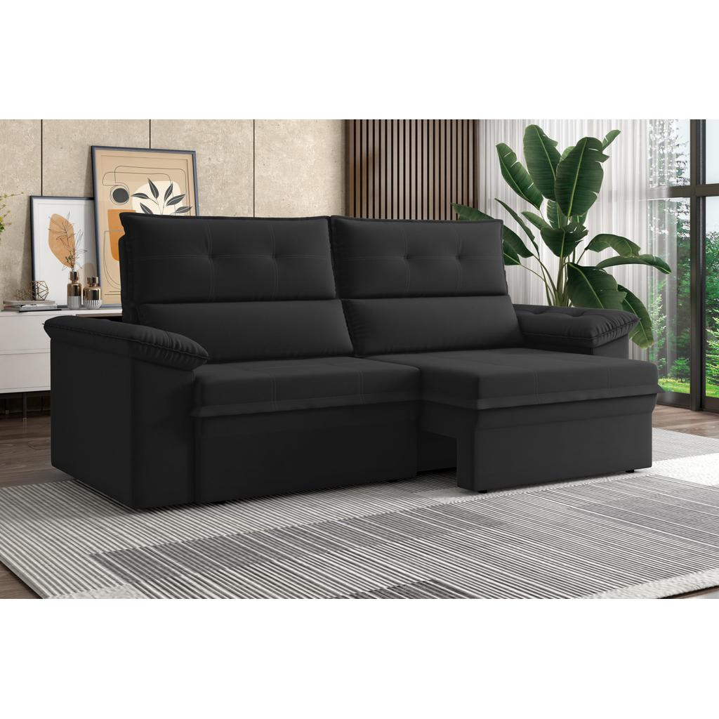 Sofá Nevasca 1,80m Retrátil Reclinável Suede Preto XFlex Sofás