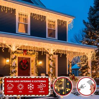 Pisca Pisca Cascata de Natal 2,5 Metros 100 LEDS Branco Quente 110V Decoração Externa Casa Varanda e Sacadas Extensível em Oferta na Shopee