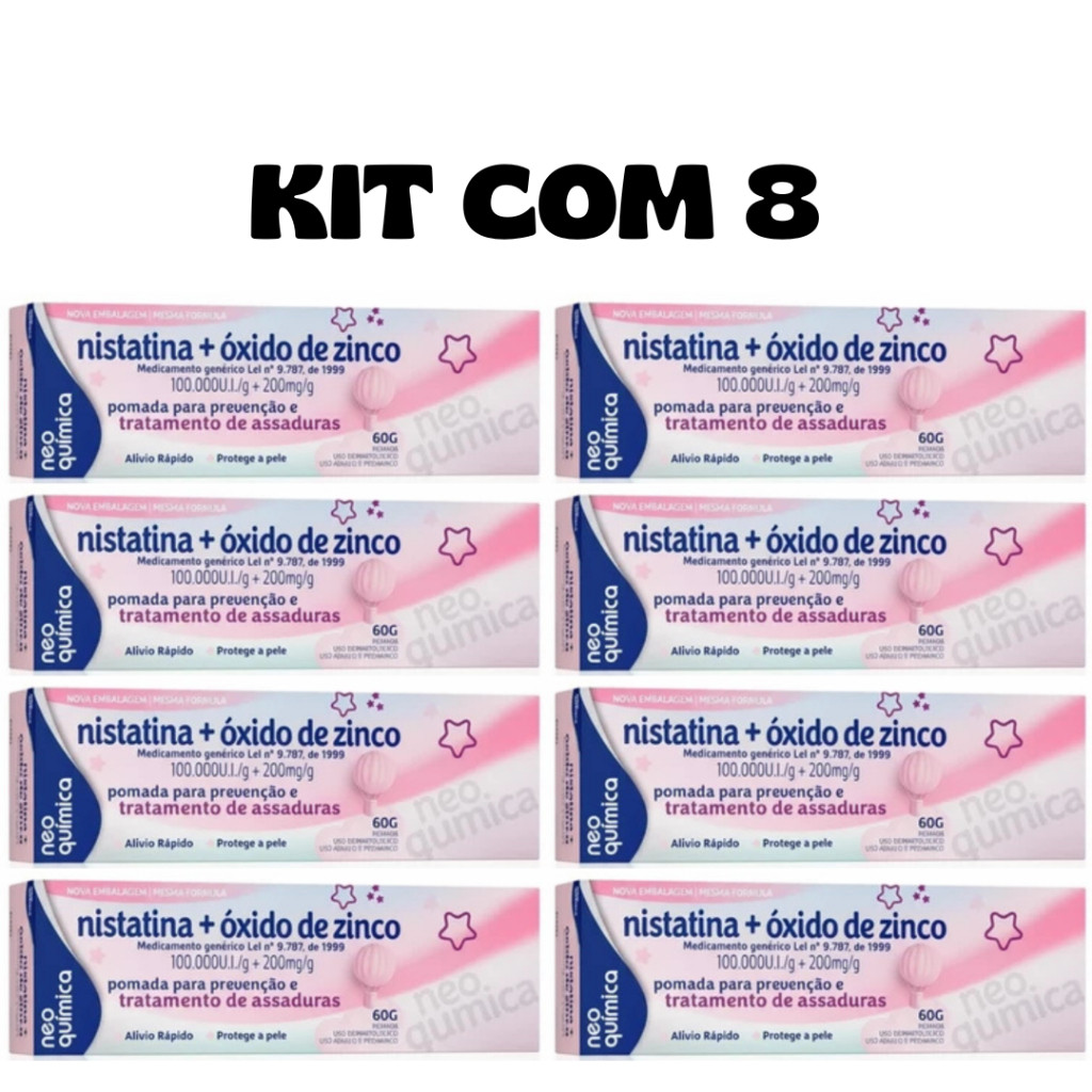 Kit Combo Atacado 8 Pomadas para Assaduras Nistatina + Óxido de Zinco 60g - ENVIO IMEDIATO