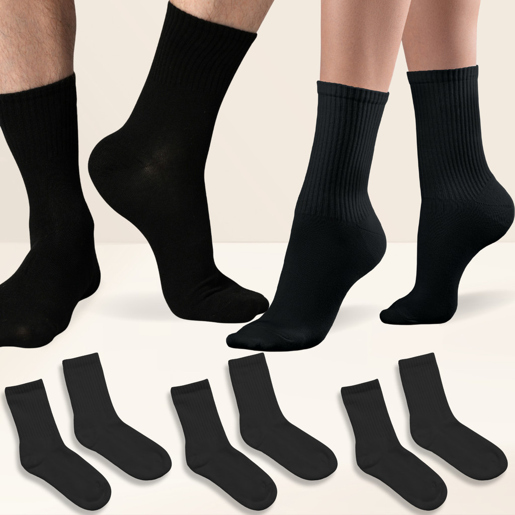 Kit 3 Pares Meia Cano Medio Unissex Fitness Academia Preta 36-46