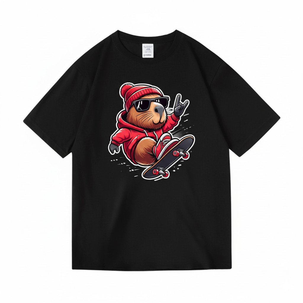 Camiseta Unissex Capivara Skater Streetwear Estilo Descolado Animal Estampada Confortavel Estilosa Divertida Casual