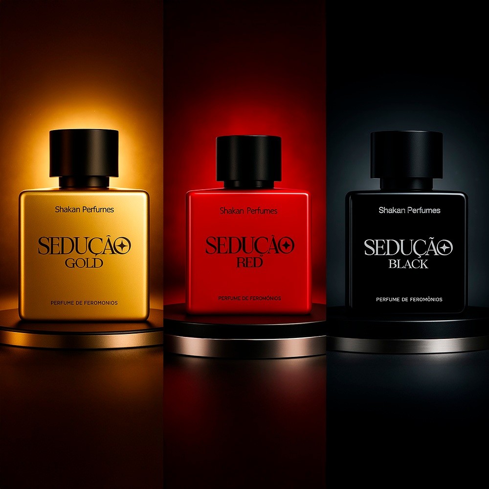 Kit 3 Perfumes de Feromônios Masculinos Sedução Premium Red Gold e Black em Oferta na Shopee