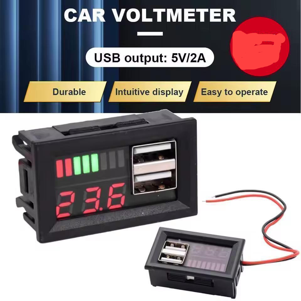 Detector de Voltagem para Carro USB 5V 2.4A Indicador de Bateria 12V-24V Capacidade para Bateria de Íon de Lítio