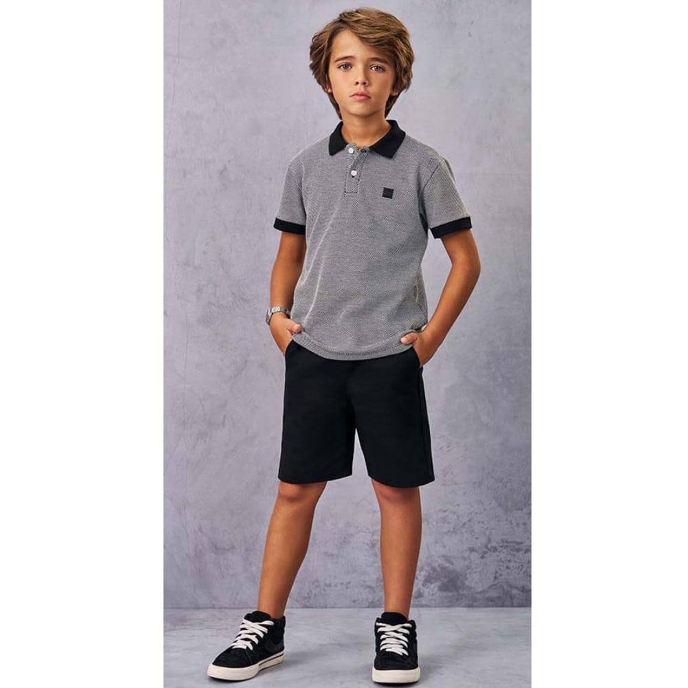 Conjunto Menino Camisa Polo e Bermuda Sarja Preta Kippos
