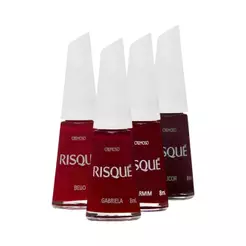 Kit 4 Esmaltes Risqué Tons Vermelhos Cremosos Hipoalergênicos