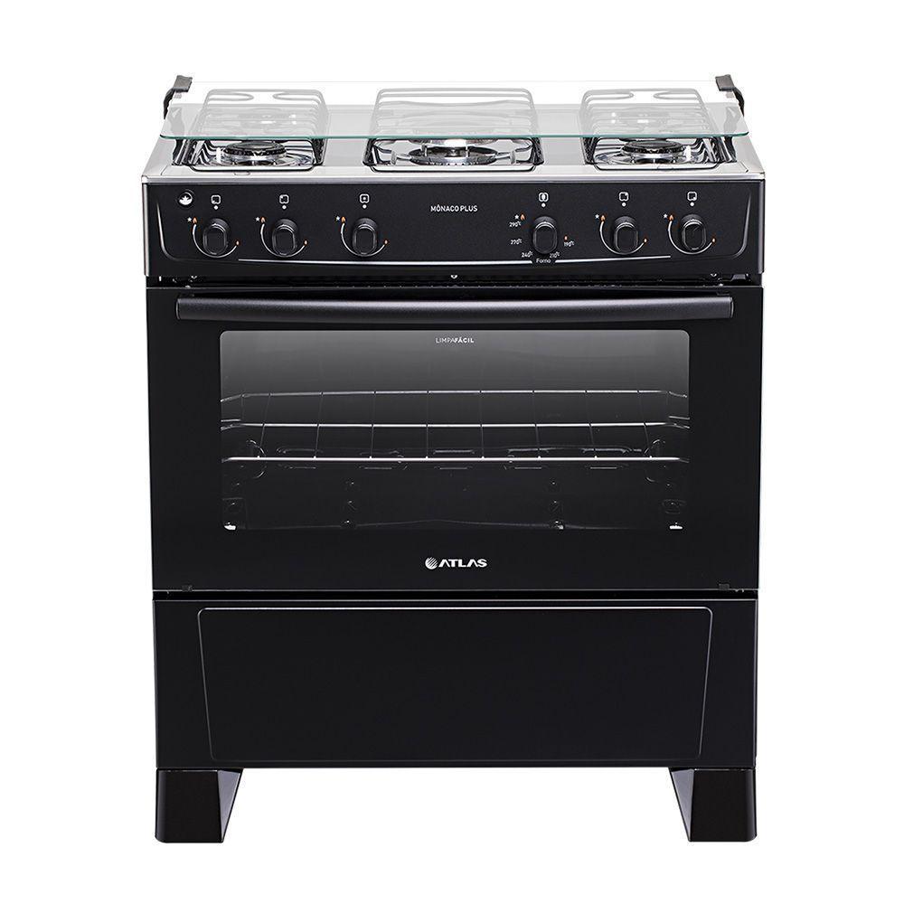 Fogão 5 Bocas Atlas Mônaco Plus Com Mesa Inox E Acendimento Automático Preto Bivolt em Oferta na Shopee