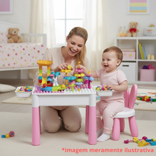Mesa Mesinha E Cadeira Didática Para Brincar Estudar Infantil Com Blocos de Montar em Oferta na Shopee