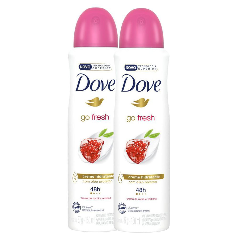 Kit 2 Desodorante Antitranspirante Aerosol Dove Go Fresh Romã e Verbena 150ml em Oferta na Shopee